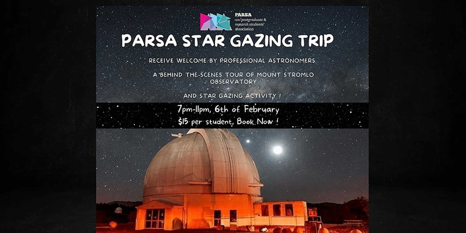 Banner image for PARSA Mount Stromlo Observatory Tour and Star Gazing 