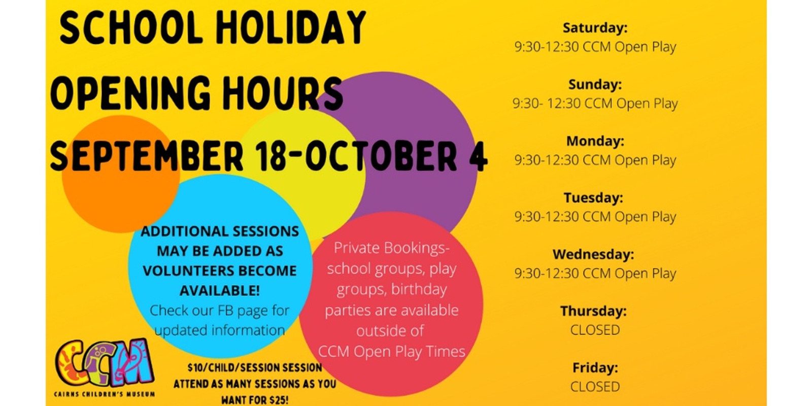 Banner image for School Holiday CCM Open Play Sessions
