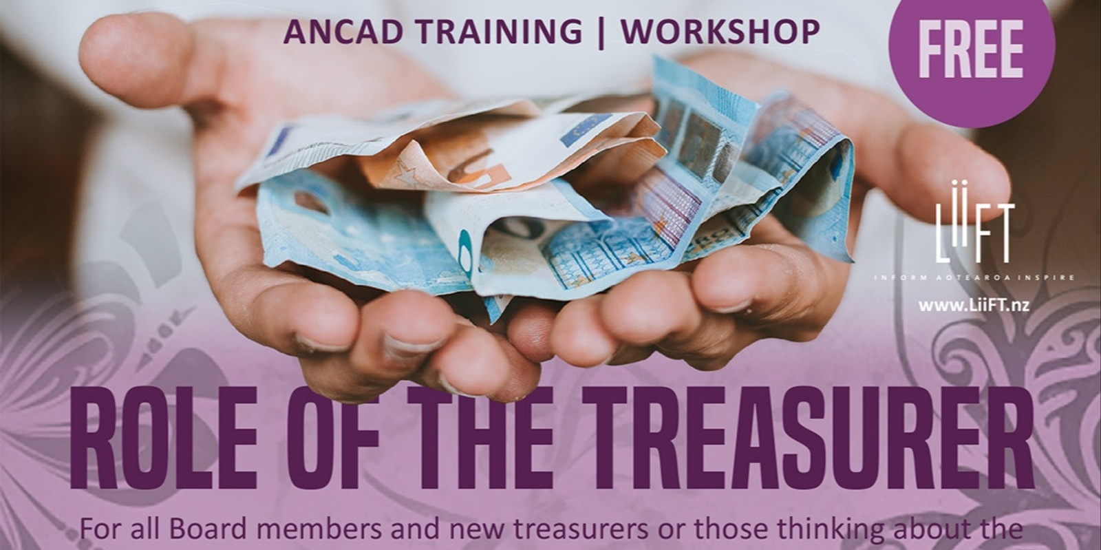 Banner image for FREE IN-PERSON WORKSHOP in Manukau - ROLE OF THE TREASURER - for all Board members and new treasurers and those thinking about the role