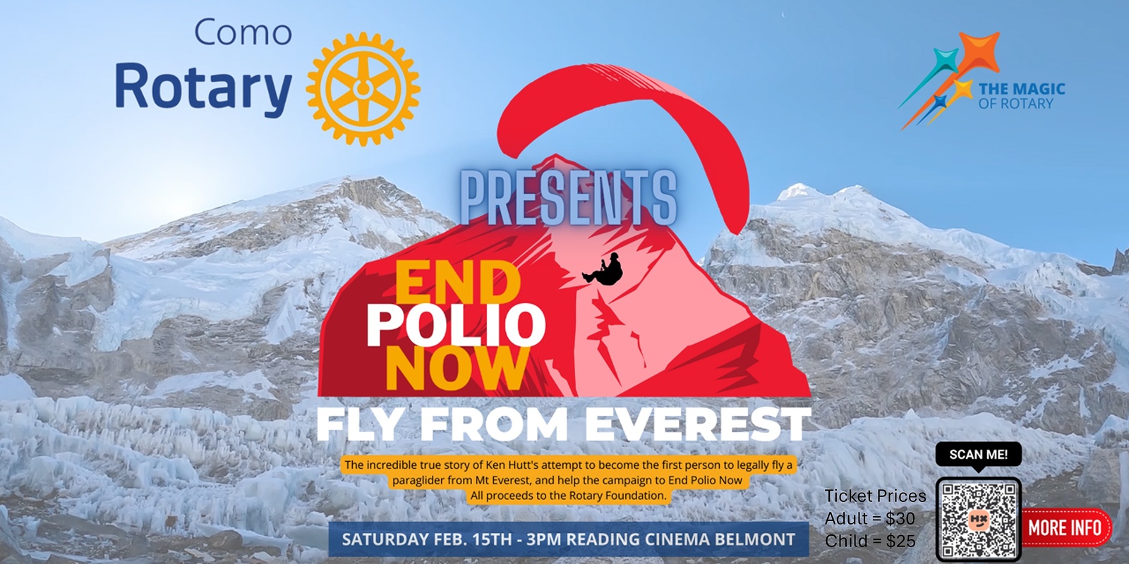 Banner image for "Fly from Everest" Movie - End Polio Now Fund Raiser 