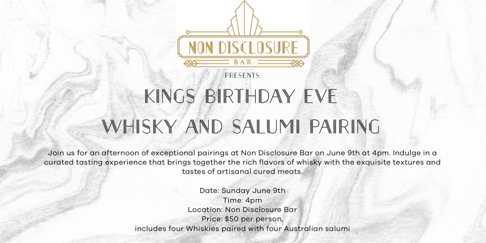 Banner image for Non Disclosure Bar Presents: Kings BDay Eve Whisky and Salumi Pairing