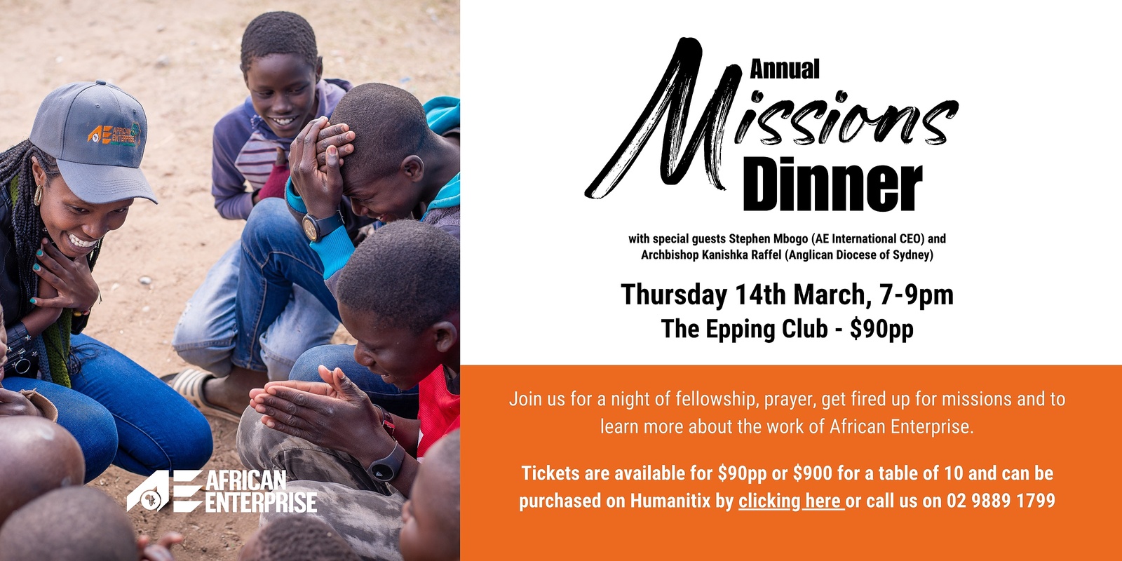Banner image for African Enterprise - Missions Dinner with Stephen Mbogo & Kanishka Raffel