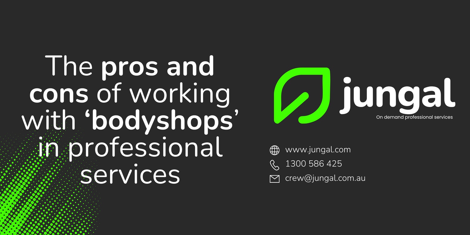 Banner image for Jungal Community Learning - The Pros and Cons of 'Body Shop' Professional Services