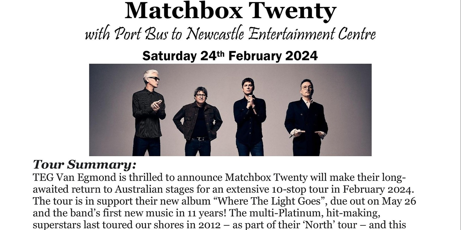 Banner image for Matchbox Twenty with Port Bus