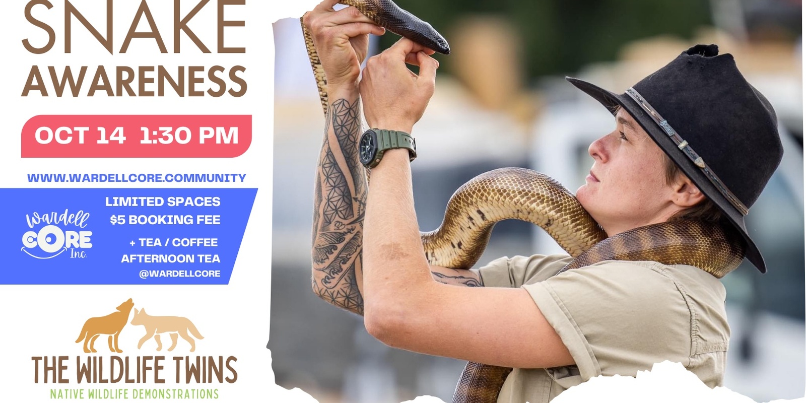 Banner image for Snake Awareness - education session with the Wildlife Twins