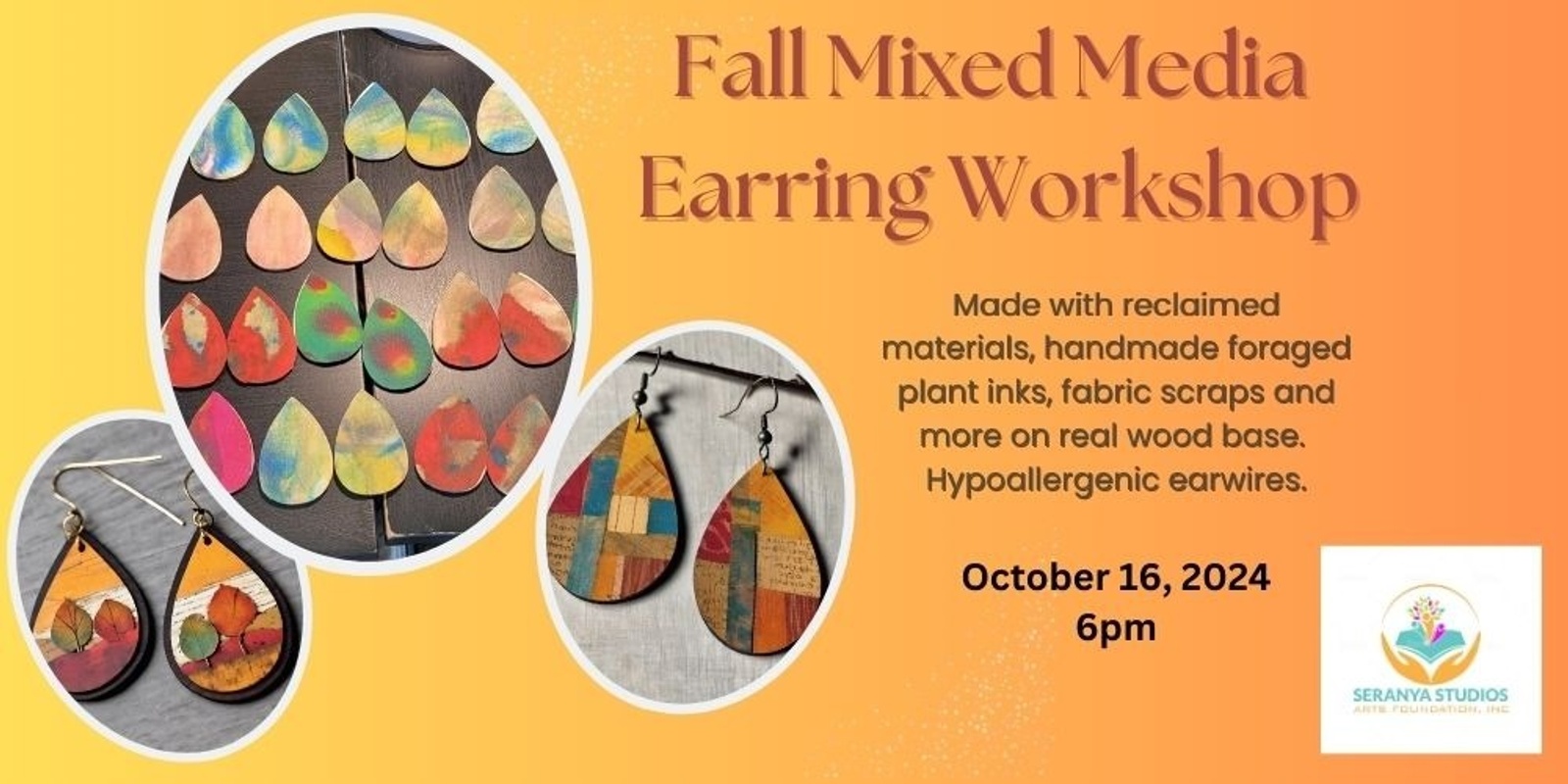 Banner image for Earrings Workshop - Fun Fall Mixed Media Beauties!