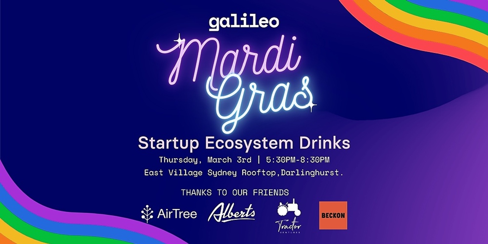 Banner image for Mardi Gras Startup Ecosystem Drinks