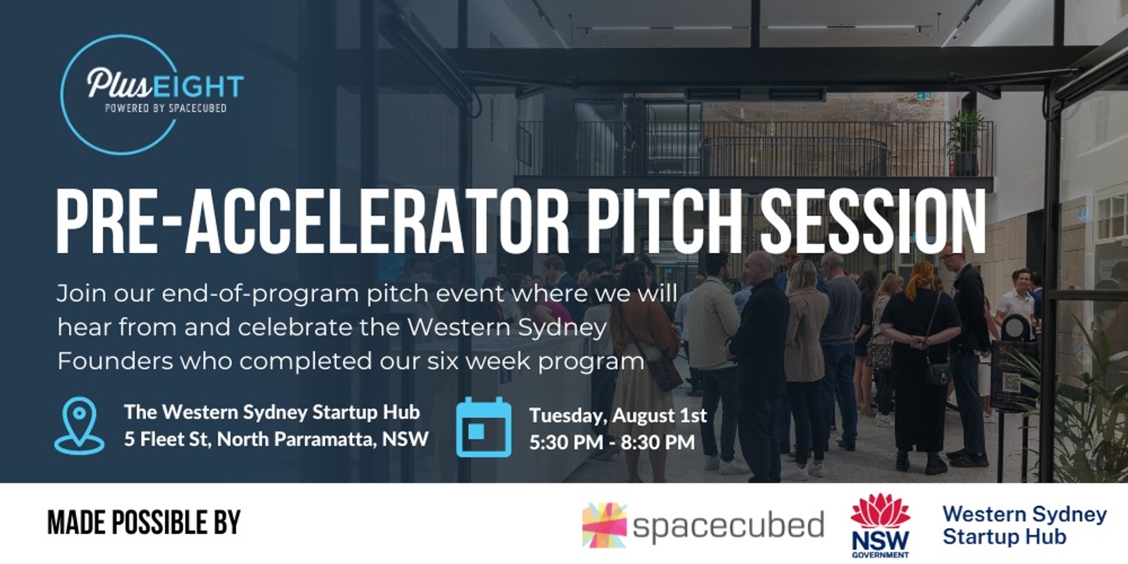Banner image for Plus Eight Pre-Accelerator Pitch Night, Western Sydney 2023