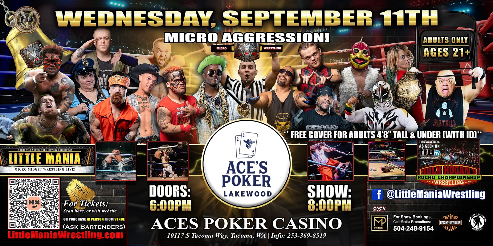 Banner image for Lakewood, WA - Micro-Wresting All * Stars @ Aces Poker: Little Mania Rips Through the Ring!