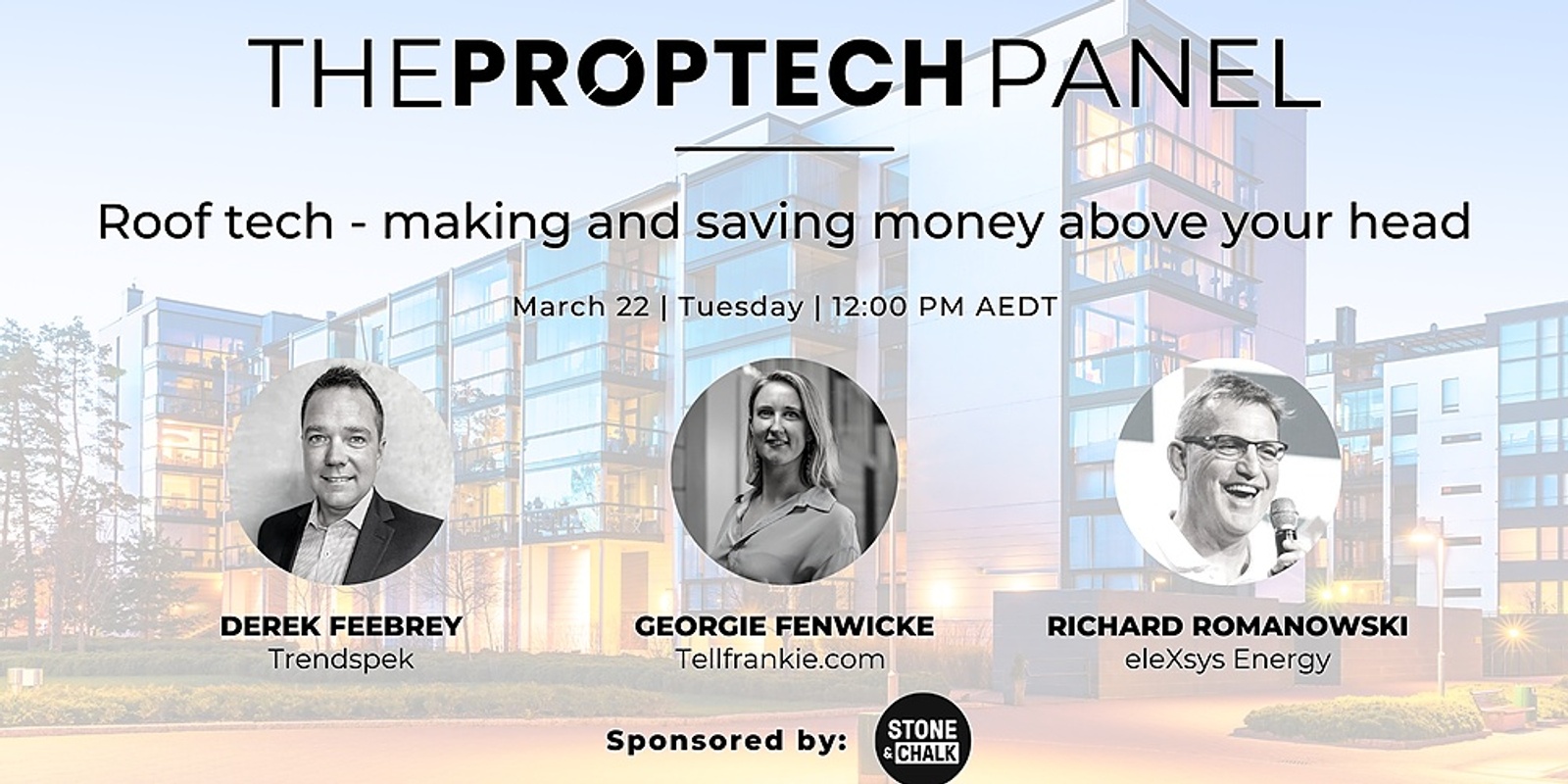 Banner image for Stone & Chalk Presents: The Proptech Panel: ﻿Roof tech - making and saving money above your head
