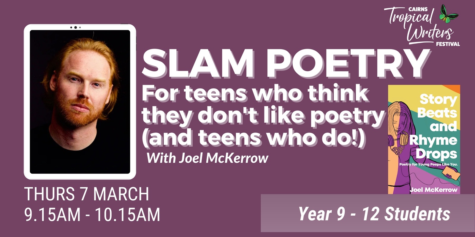 Banner image for SCHOOL PROGRAM:  Slam Poetry For For teens who think they don't like poetry ... and teens who do! //  Delivered by Joel McKerrow