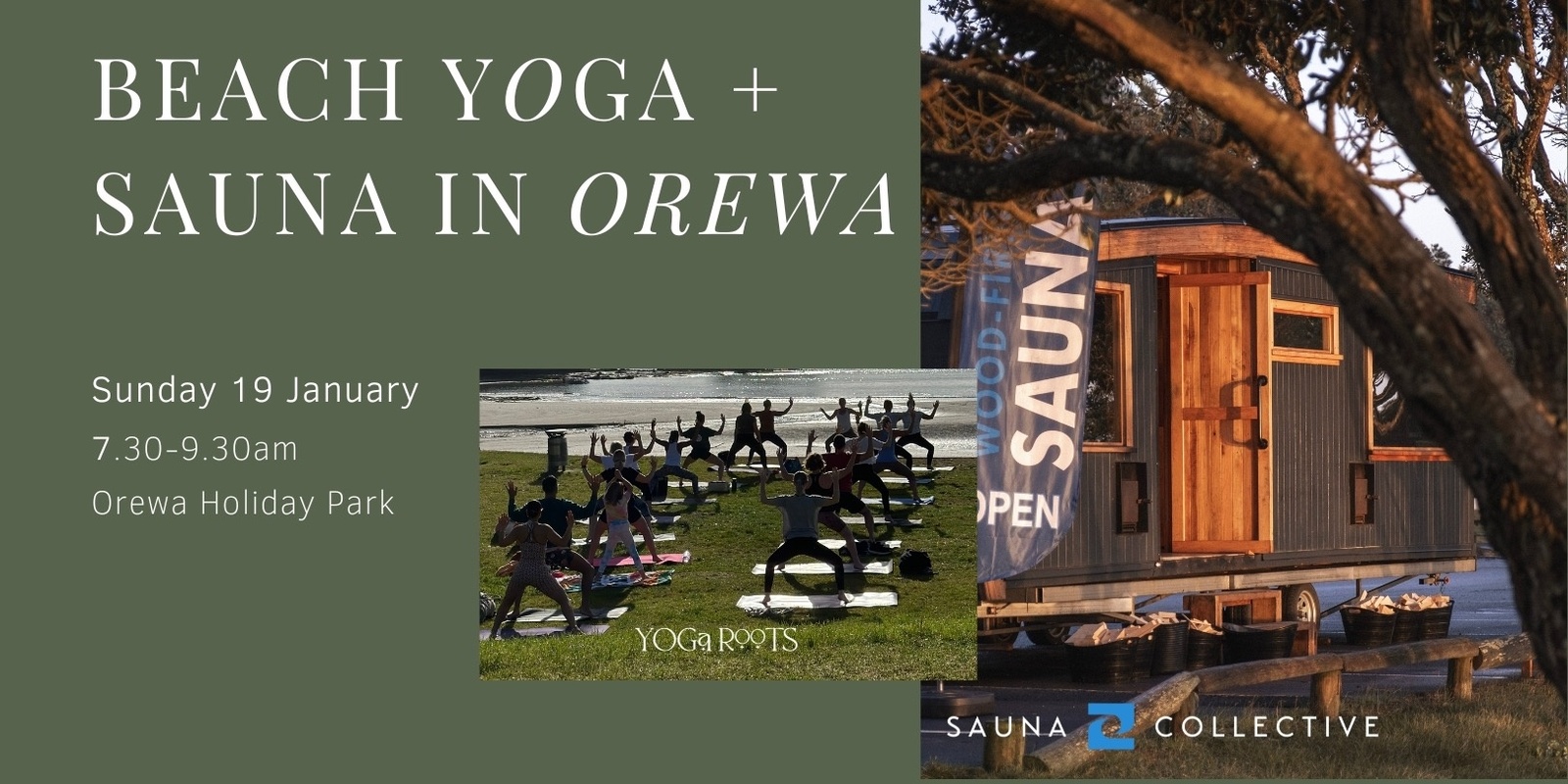 Banner image for Sauna Collective in Orewa: Beach Yoga + Sauna + Ocean Swim Jan'25