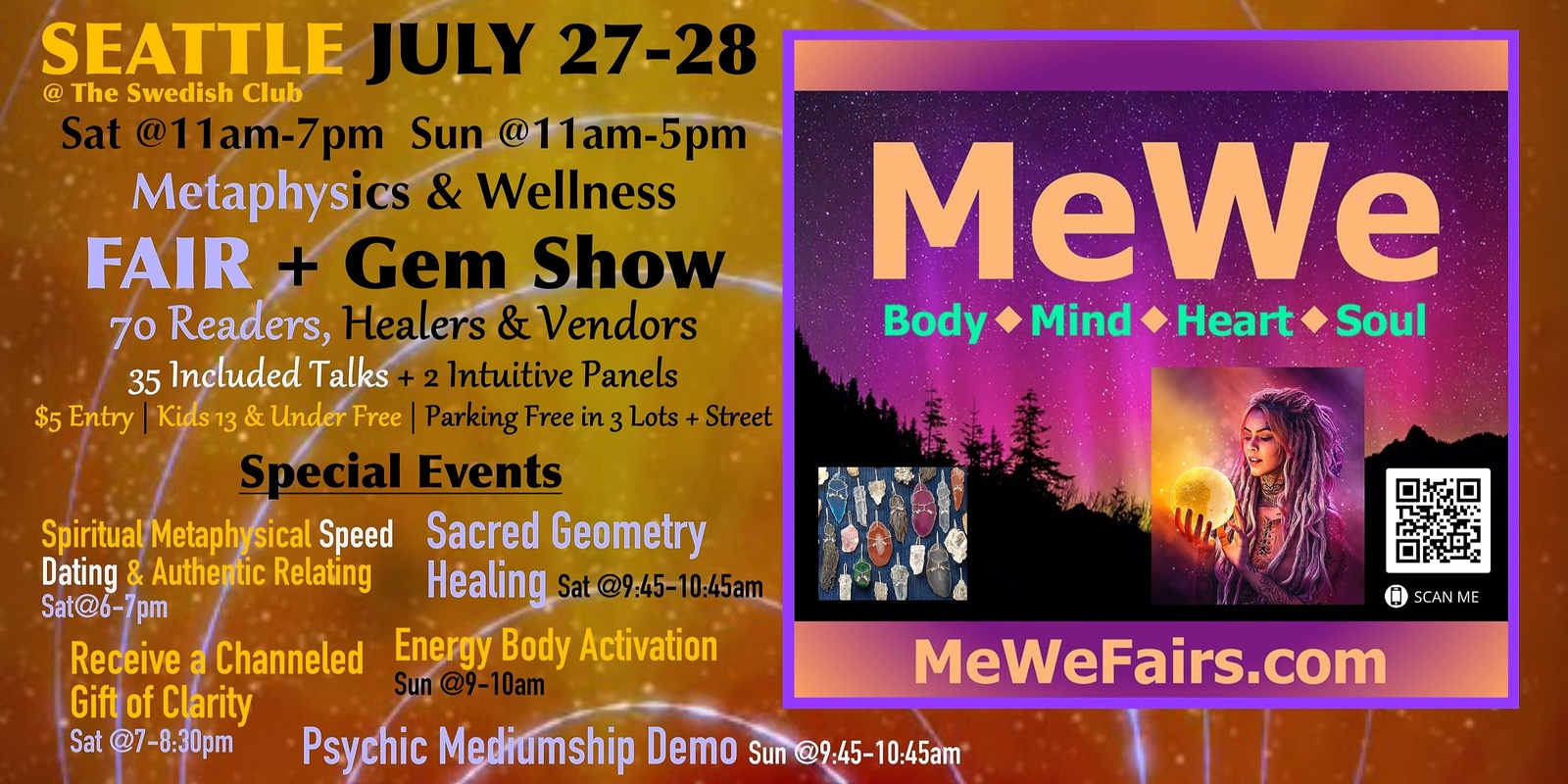 Banner image for Metaphysics & Wellness MeWe Fair + Gem Show in Seattle with 70 Booths on 7/27-28/24