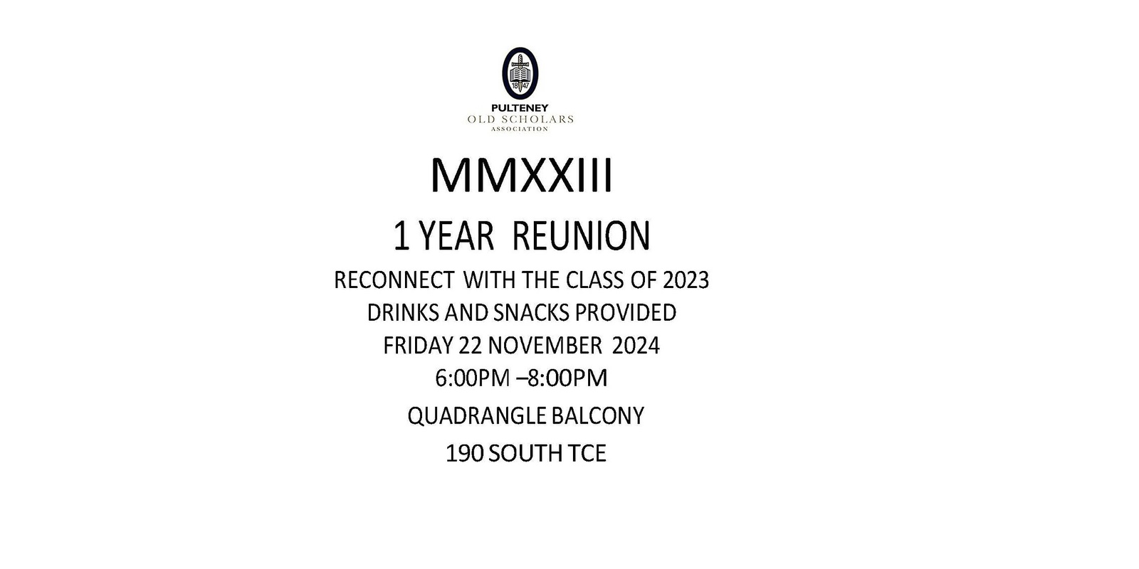 Banner image for Pulteney Grammar Class of 2023 One Year Reunion 22 November 2024