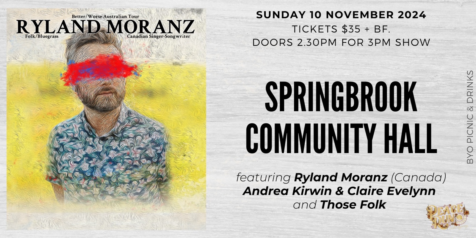 Banner image for Ryland Moranz (Canada), w/ Andrea Kirwin and Claire Evelynn and Those Folk at Springbrook Community Hall