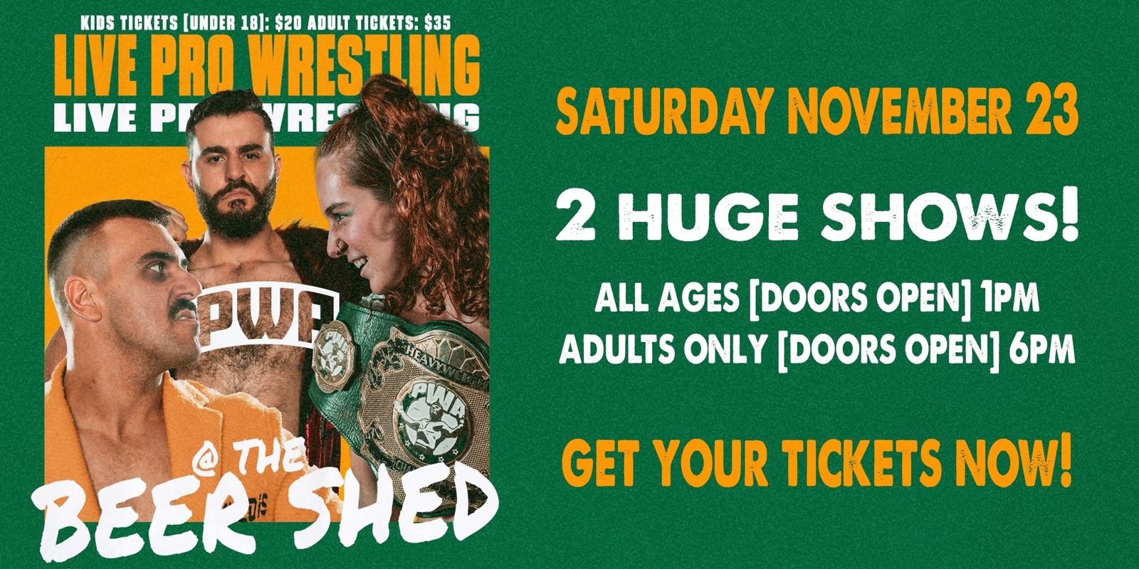 Banner image for Live Pro Wrestling at The Beer Shed (All Ages Show)