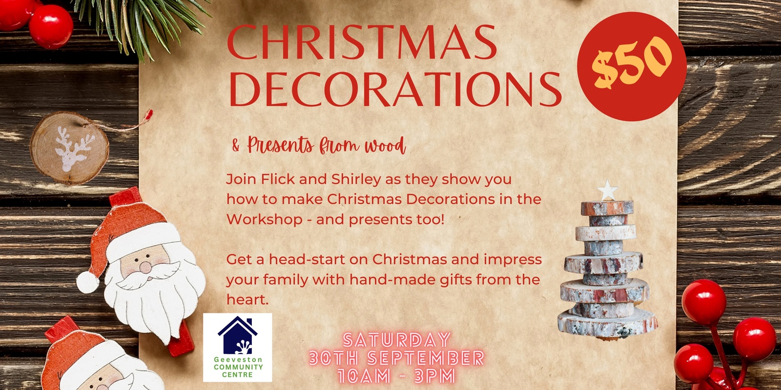 Banner image for WORKSHOP Christmas Decorations & Presents from Wood