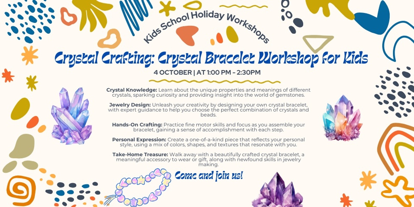 Banner image for School Holiday Crystal Crafting Crystal Bracelet Workshop for Kids 