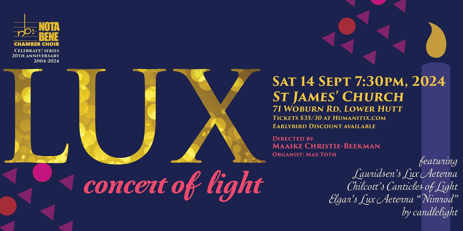 Banner image for Nota Bene presents LUX: concert of light