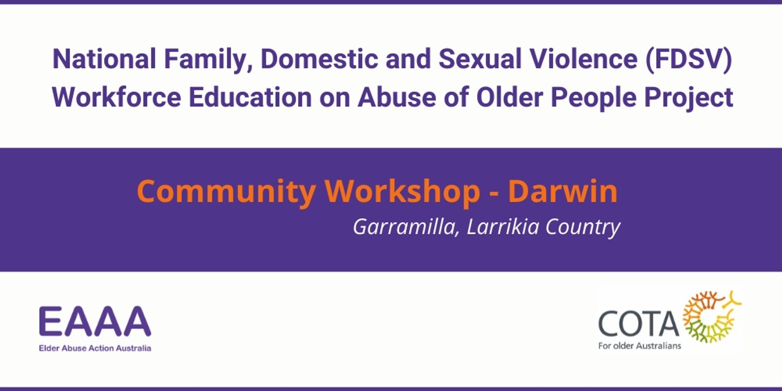 Banner image for Community consultation workshop - Darwin NT