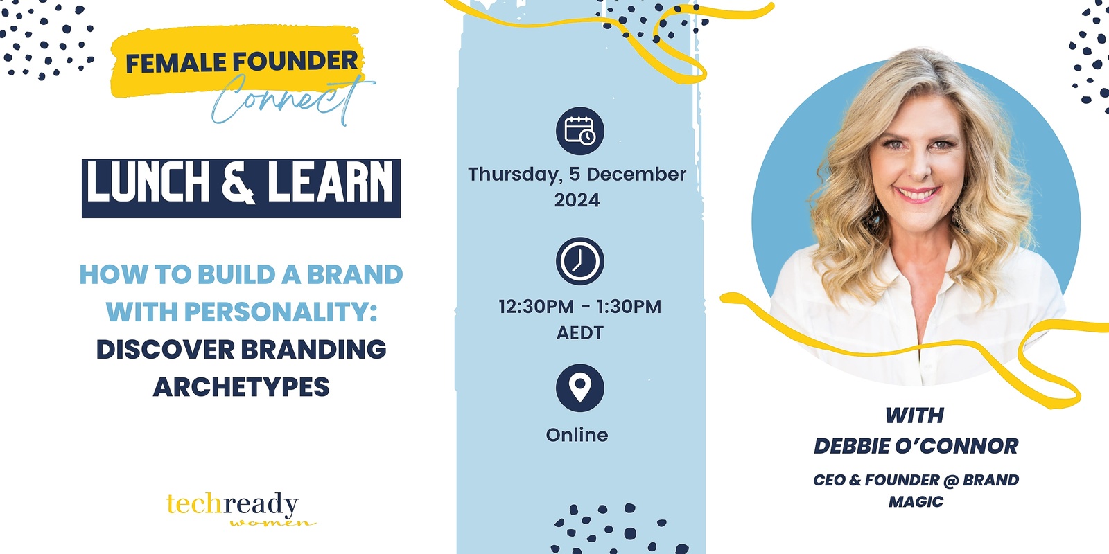 Banner image for TRW Female Founder Connect Lunch & Learn | How to Build a Brand with Personality: Discover Branding Archetypes