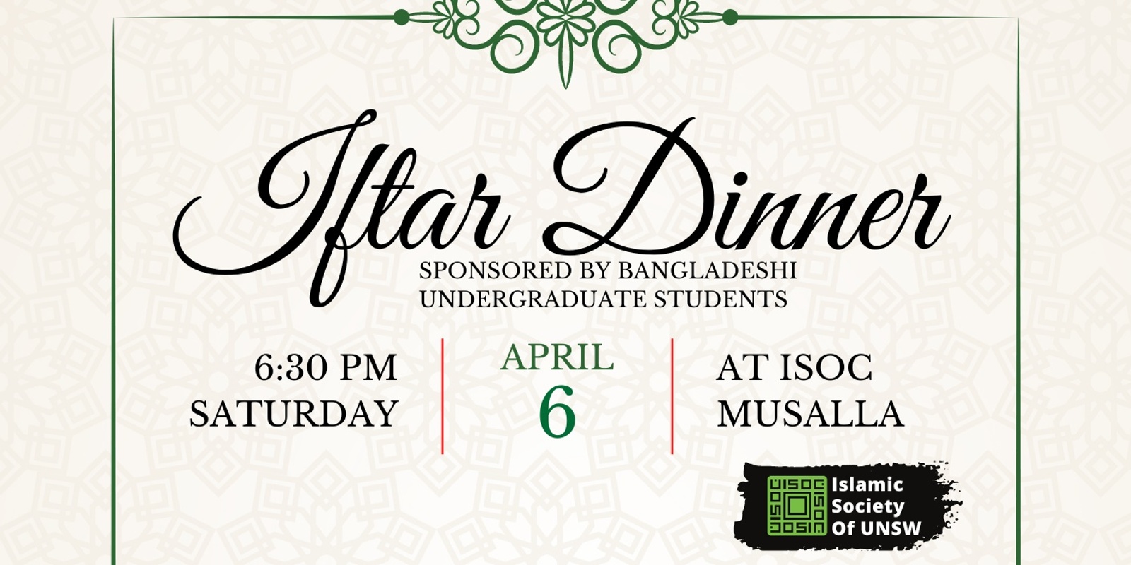 Banner image for Iftar Dinner - 6th April - by Bangladeshi Undergraduate Students