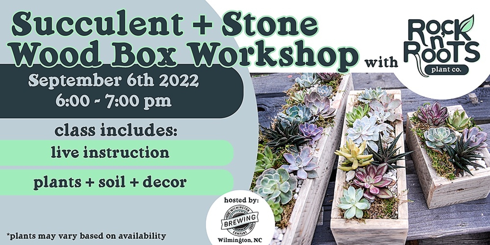 Banner image for Succulent + Stone Wood Box Workshop at Wilmington Brewing Company