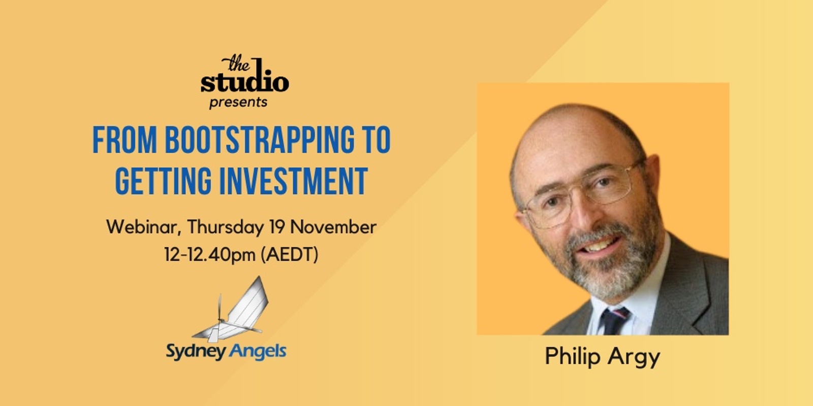 Banner image for From Bootstrapping to Getting Investment | Thu 19 Nov, 12-12:40pm (AEDT)
