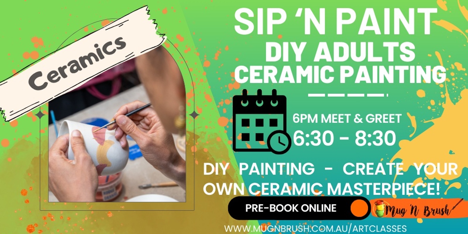 Banner image for Sip 'n Paint Evening 18+  Ceramic Painting