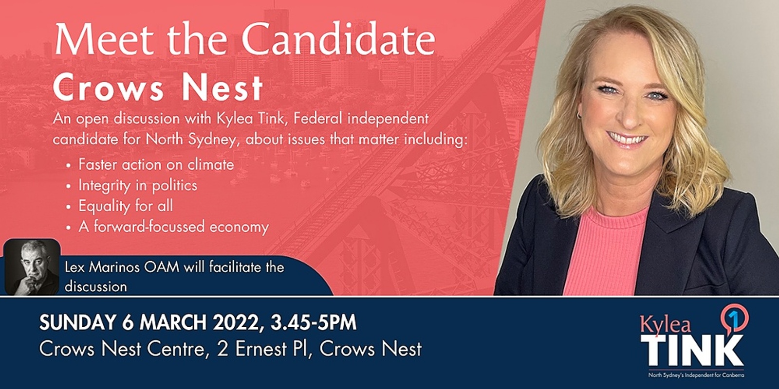 Banner image for Meet the Candidate - Crows Nest: Kylea TINK, Federal Independent Candidate for North Sydney