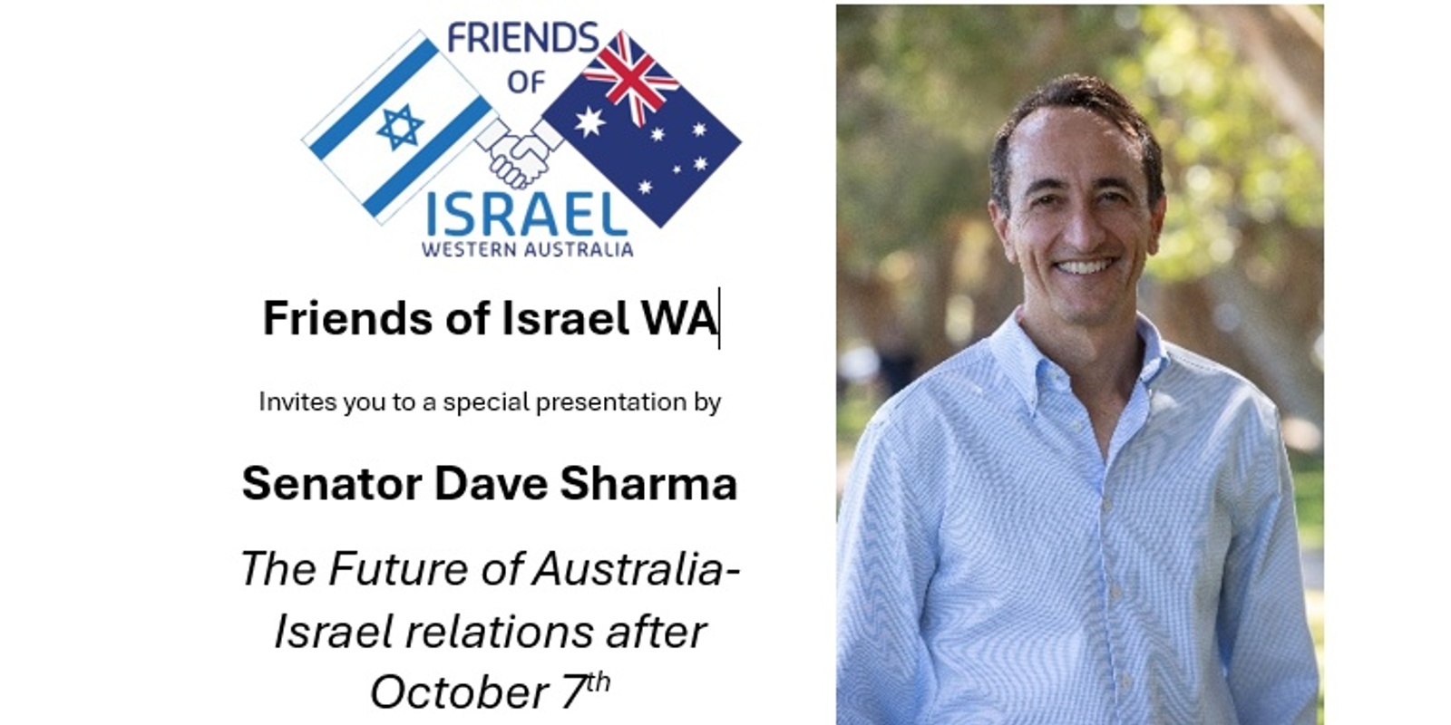 Banner image for Senator Dave Sharma: The Future of Australia-Israel relations after October 7th.