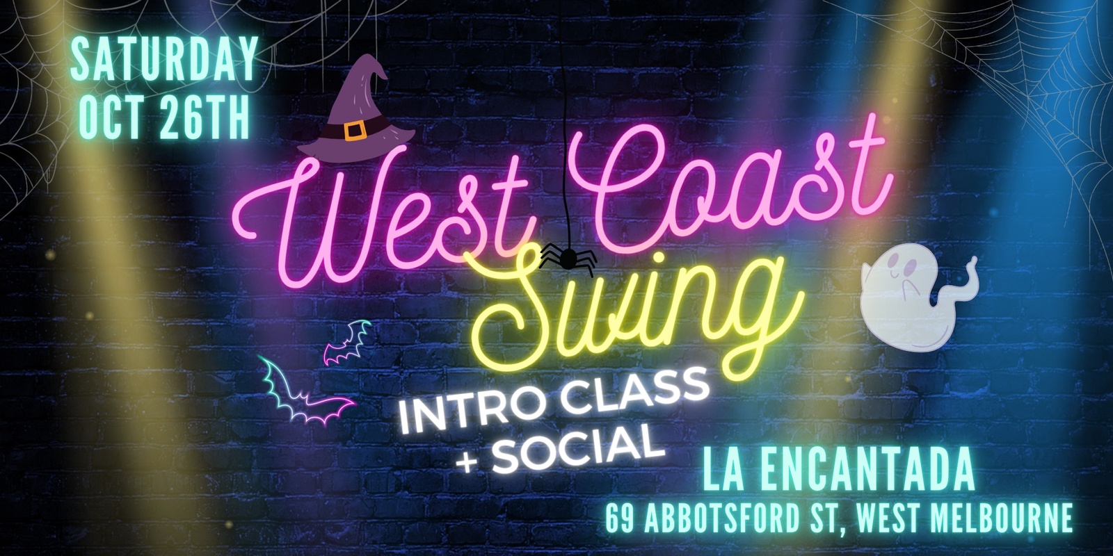 Banner image for Halloween Social + West Coast Swing Intro Class @ La Encantada!