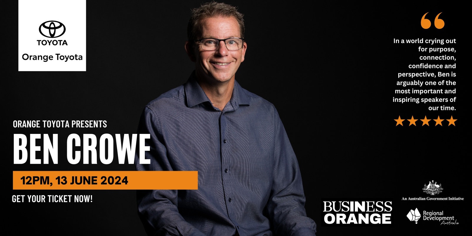 Banner image for RDA x Business Orange Lunch with special guest Ben Crowe