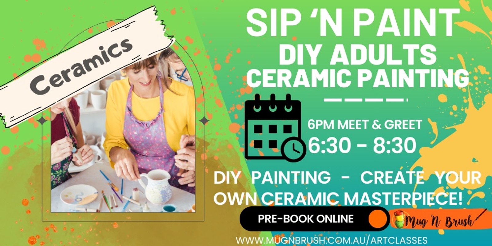 Banner image for Sip 'n Paint Evening 18+  Ceramic Painting
