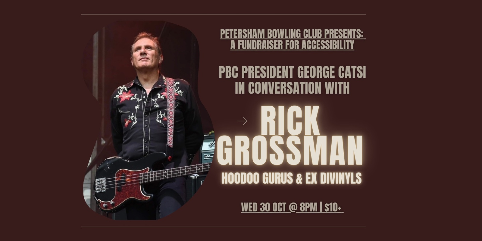 Banner image for PBC Presents: Rick Grossman (Hoodoo Gurus + ex-Divinyls) In Conversation with PBC Pres George Catsi