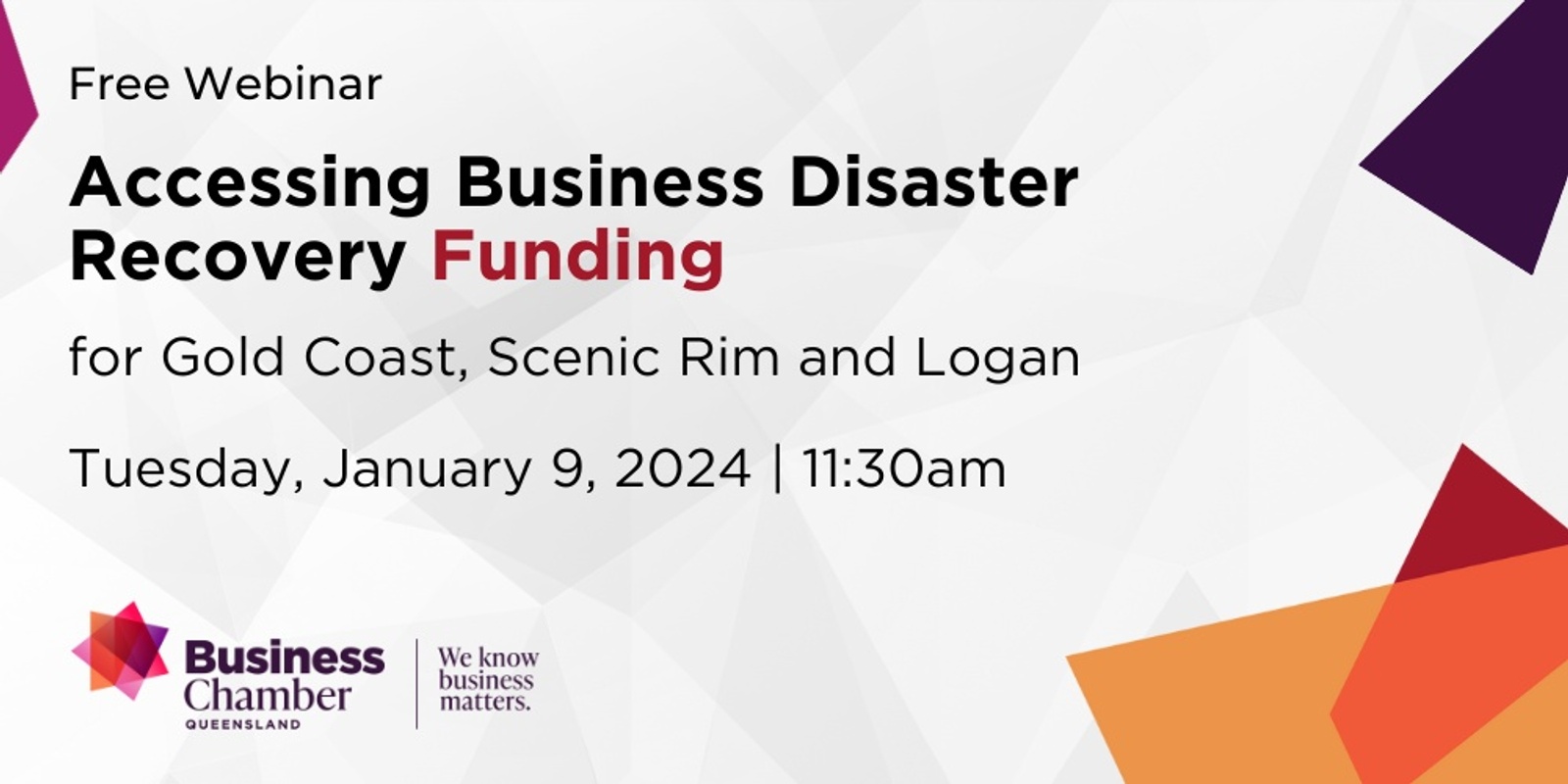 Banner image for Accessing Business Disaster Recovery Funding Webinar