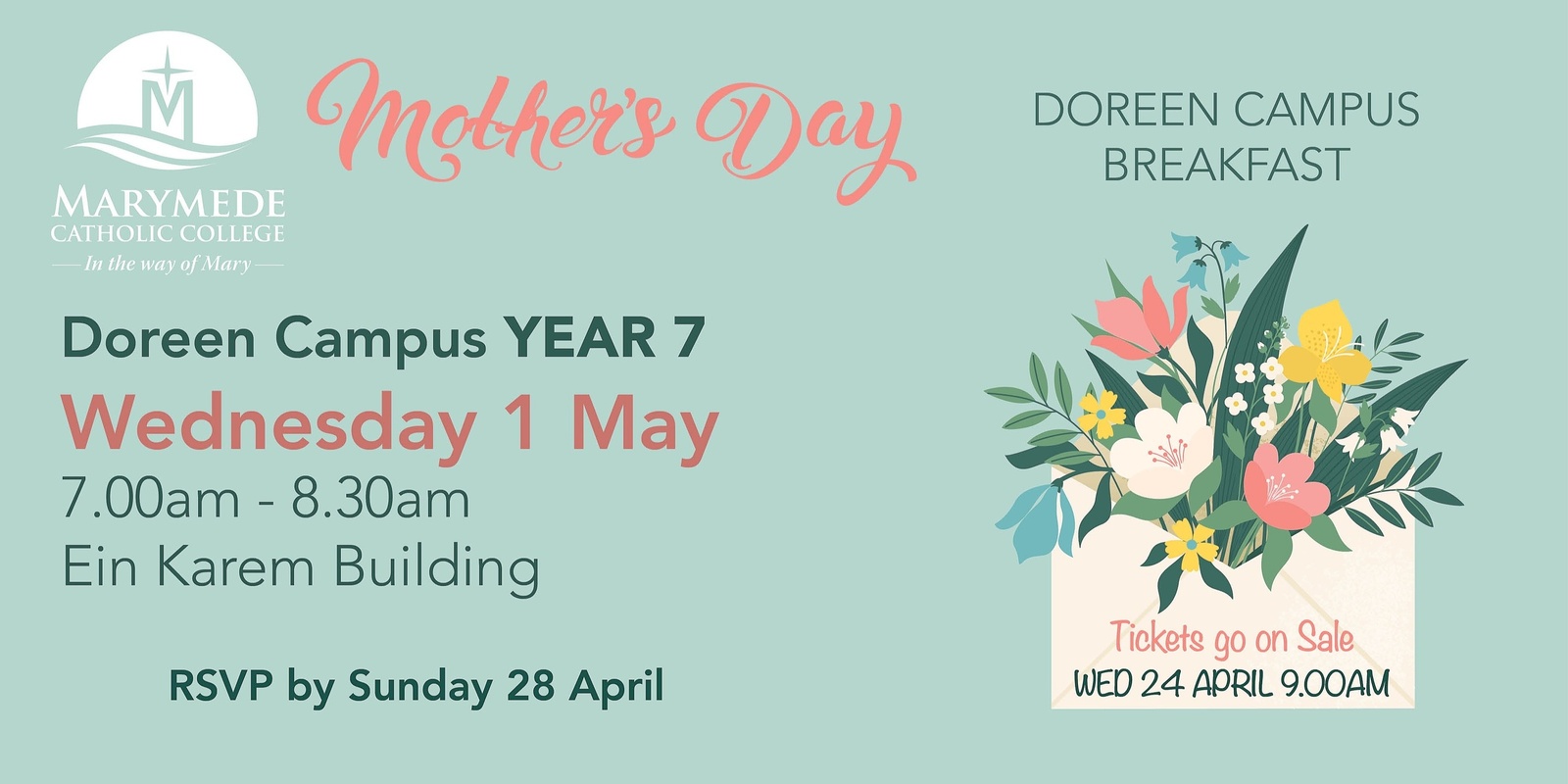 Banner image for 2024 Marymede Catholic College Doreen Campus Mother's Day Breakfast 