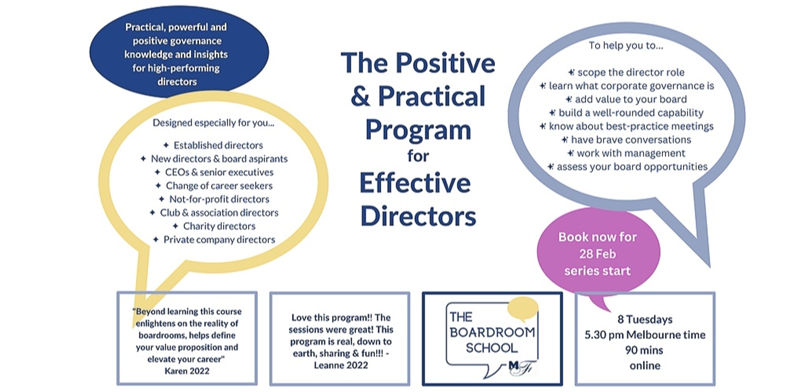 Banner image for The Boardroom School: practical tips, tools and insights for effective directors