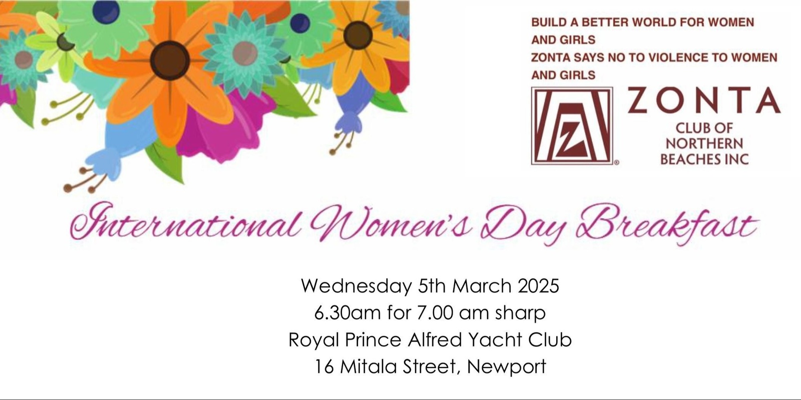 Banner image for Zonta Club Northern Beaches International Women's Day Breakfast