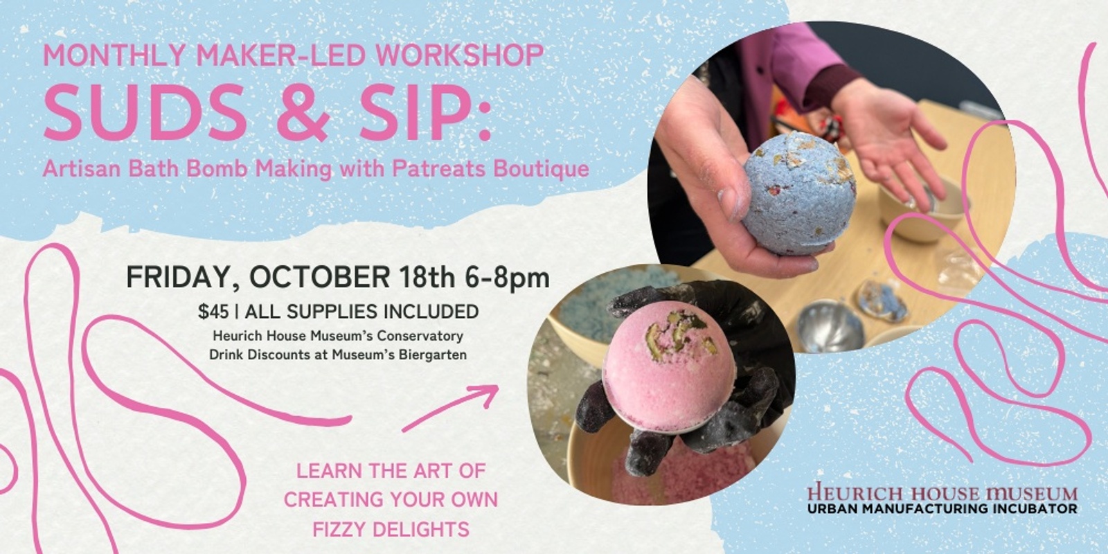 Banner image for Maker-Led Workshop | Suds and Sip: Artisan Bath Bomb Making with Patreats Boutique 