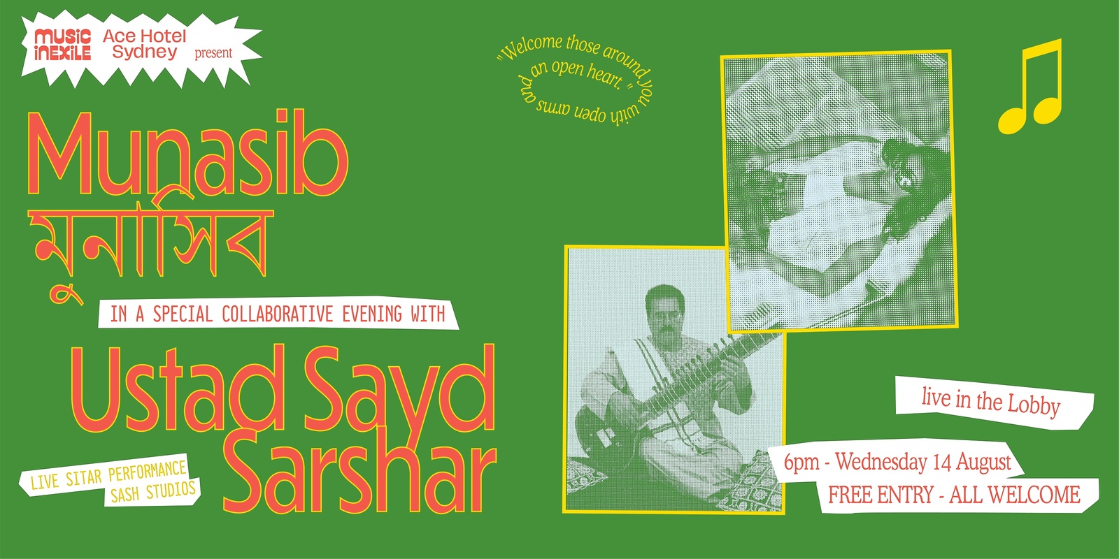 Banner image for Munasib & Ustad Sayd Sarshar *LIVE* at the Ace Hotel Sydney 