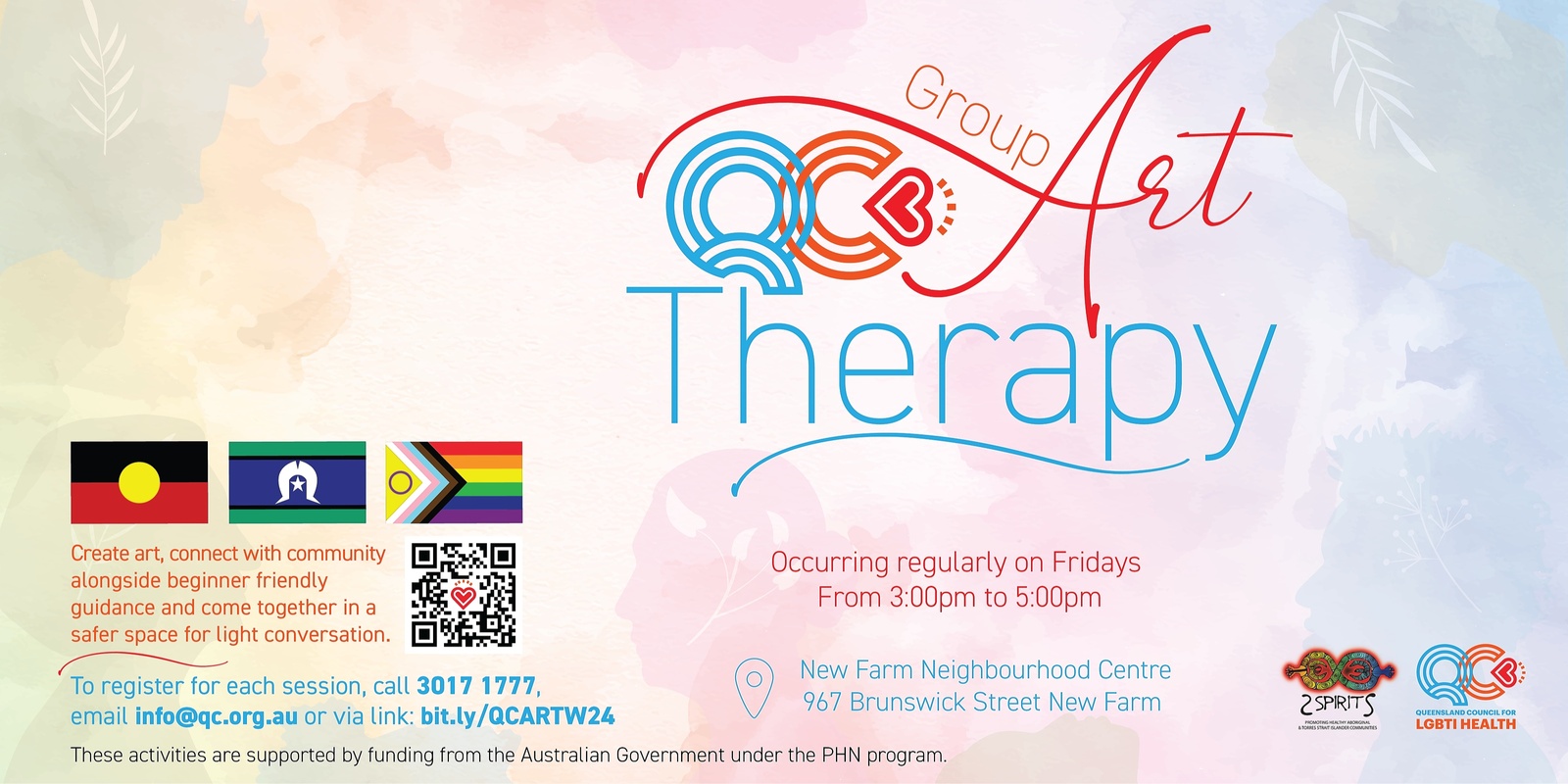 Banner image for QC Group Art Therapy Workshops, for LGBTIQ+ communities