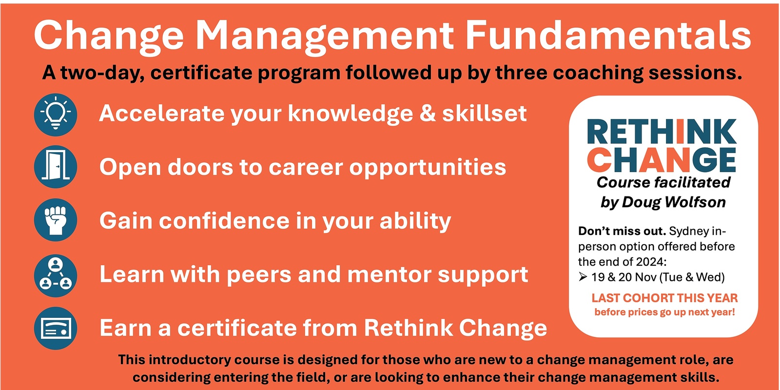 Banner image for Change Management Fundamentals - powered by Rethink Change