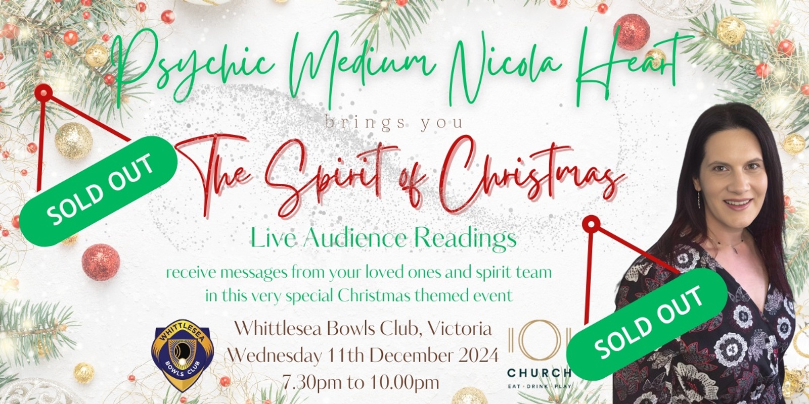 Banner image for SOLD OUT | The Spirit of Christmas in Whittlesea - Psychic Medium Nicola Heart - Live Audience