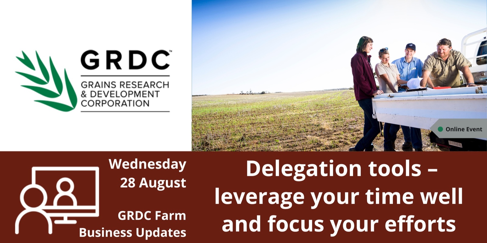 Banner image for GRDC Farm Business Update National Livestream - Delegation tools – leverage your time well and focus your efforts