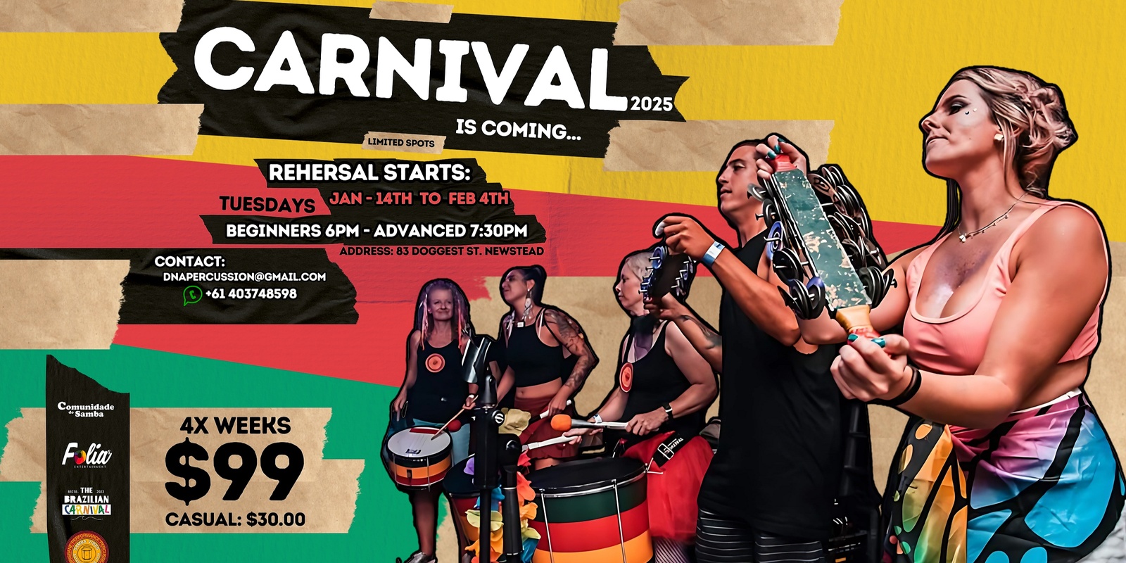 Banner image for Brazilian Drumming - Carnival is coming - 14/01/25 - Samba Vibes