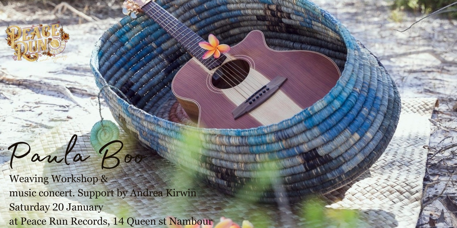 Banner image for Paula Boo Weaving Workshop and Concert at Peace Run Records, Nambour