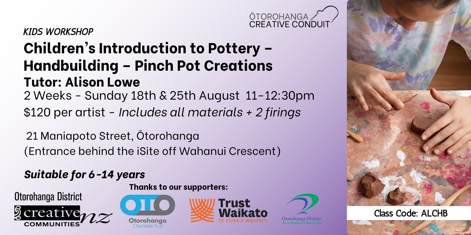 Banner image for  Kids Workshop: Children’s Introduction to Pottery – Handbuilding – Pinch Pot Creations (Workshop Code: ALCHB)