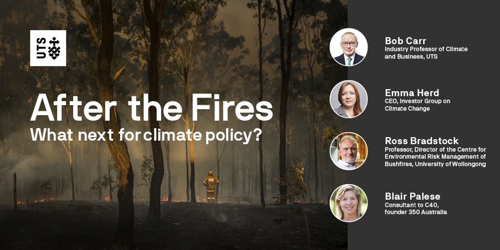 Banner image for ** EVENT CANCELLATION** the Fires: What next for climate policy?