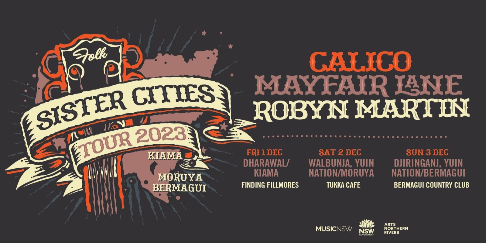 Banner image for The Sister Cities Tour @ Bermagui Country Club - Robyn Martin / Calico / Mayfair Lane